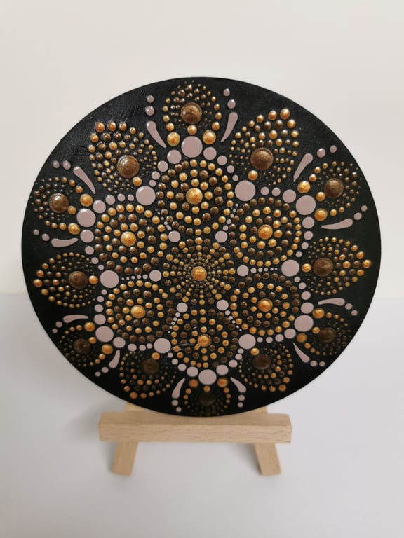 Hand painted brown and gold mandala coaster