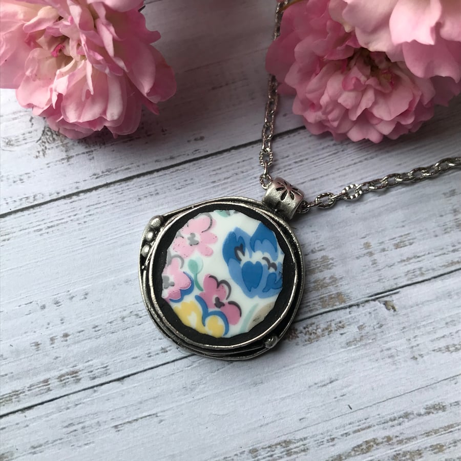  China Pendant Necklace, Large pendant made using Cath Kidston crockery