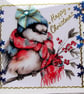 Hand Crafted Decoupage Chistmas Card - Happy Christmas (3363) Robin Wearing Hat