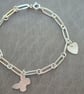 Sterling Silver 925 Artisan Flat Paperclip Bracelet with Charm - Image 2