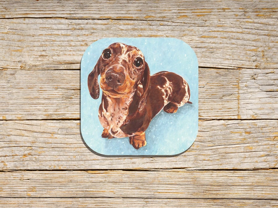 Dog Coaster, Animal Coaster, Dachshund Coaster, Dapple Dachshund, Dachshund Pup