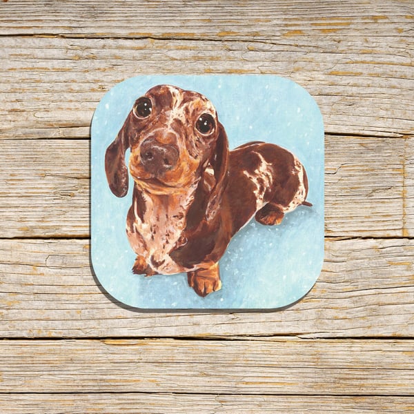 Dog Coaster, Animal Coaster, Dachshund Coaster, Dapple Dachshund, Dachshund Pup