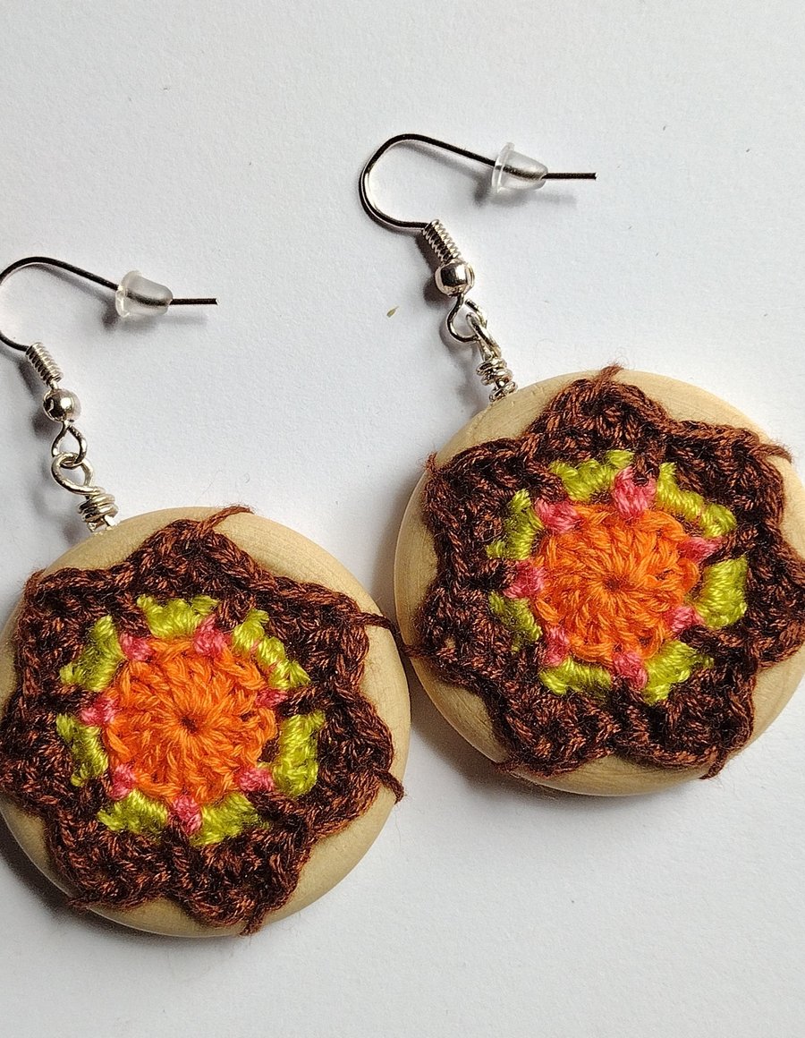 Micro crochet mandala earrings