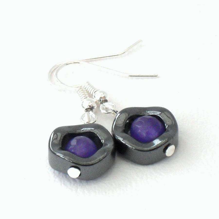 Hematite & purple alexandrite earrings