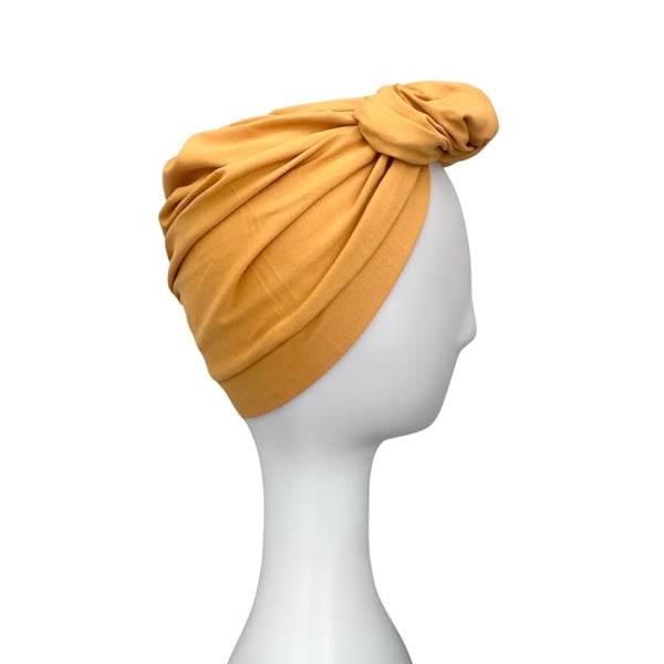Mustard Pre-Tied HEAD WRAP, Women's Hair Turban, Knit JERSEY Cancer Turban