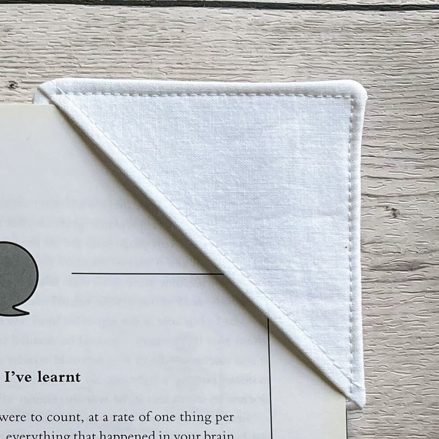 White cotton fabric corner bookmark. Book lovers gift.