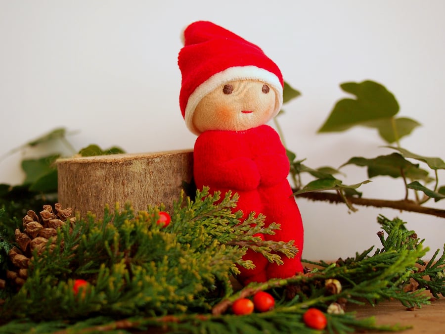 Red Christmas Elf, Waldorf Elf doll, Winter Gnome, Handmade elf, elf toy 