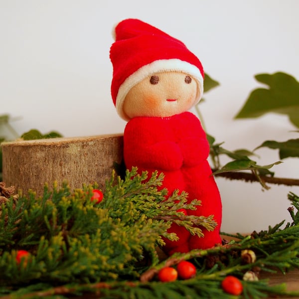 Red Christmas Elf, Waldorf Elf doll, Winter Gnome, Handmade elf, elf toy 