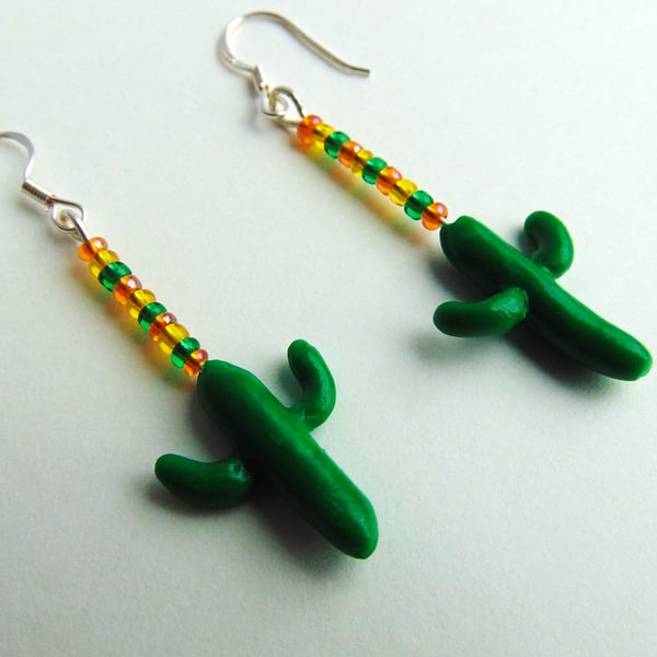 Sterling Silver Cactus Drop Earrings 