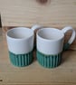 Matte jade green & white carved mugs - Image 4