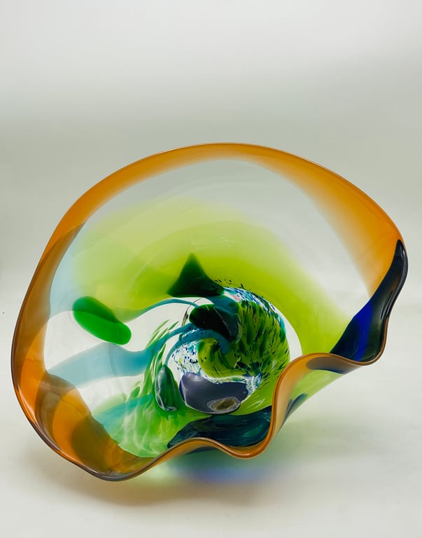 Orange, Blue and Green Seaform with cast Base