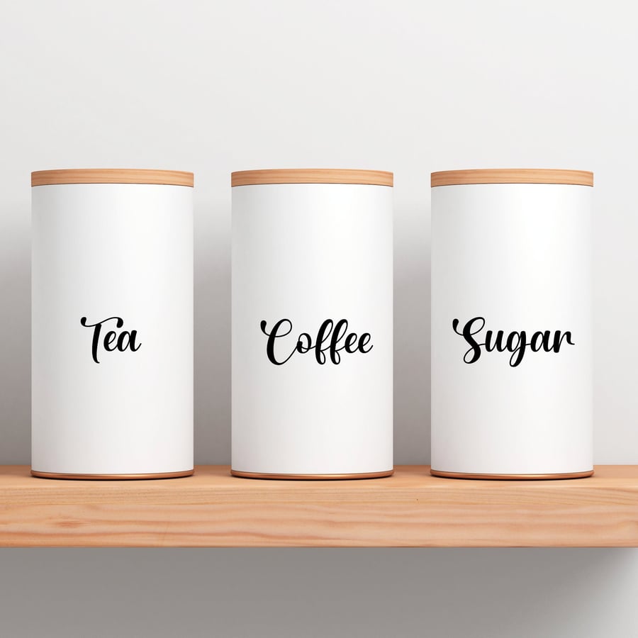 Tea Coffee Sugar Stickers Kitchen Labels Decal Pantry Jars Custom Vinyl Sticker