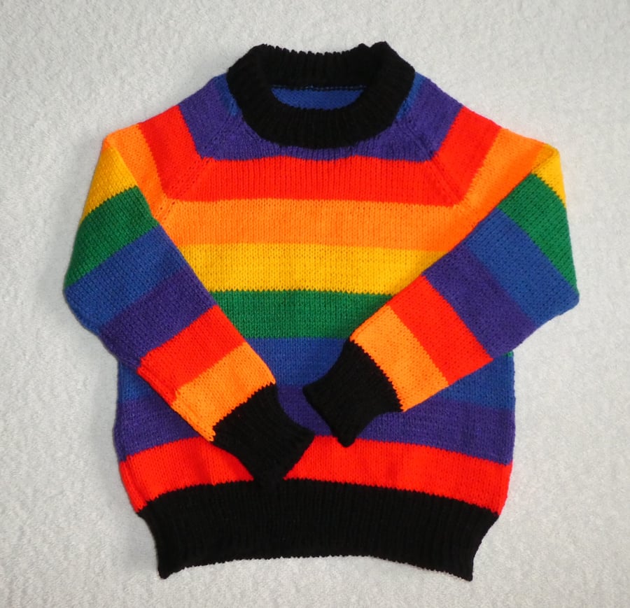 Baby Rainbow Jumper. Raglan Jumper in 4ply Yarn. Size 1 - 2 years