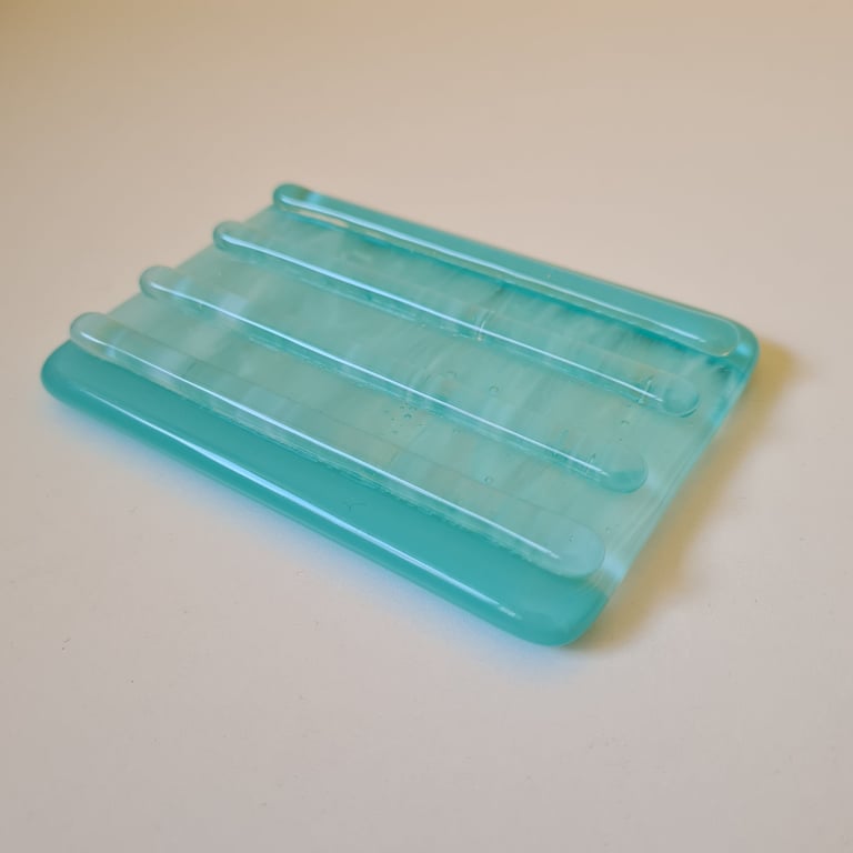 Small turquoise fused glass soap dish