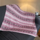 Hand Knitted Baby Blanket Pink Cream Fair Isle Pram Throw Newborn Gift