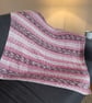 Hand Knitted Baby Blanket Pink Cream Fair Isle Pram Throw Newborn Gift