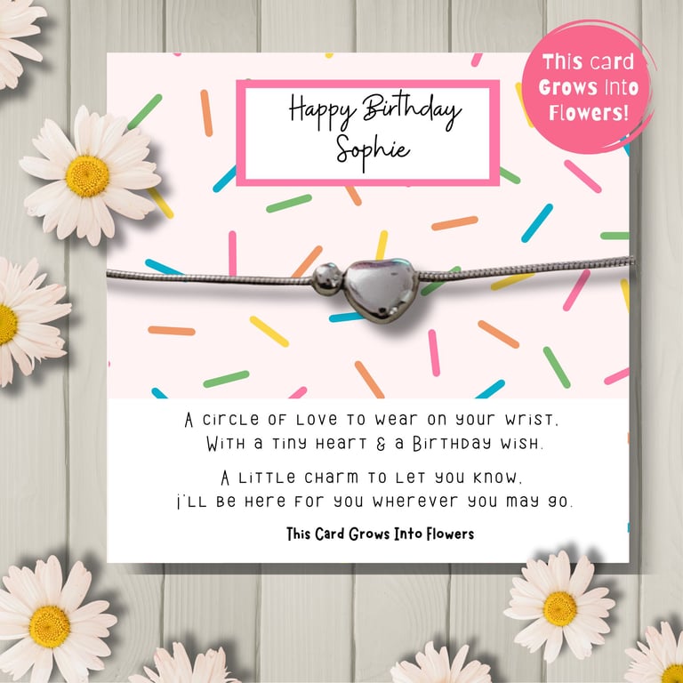 Silver Heart Charm Bracelet With Plantable Card, Birthday Gift