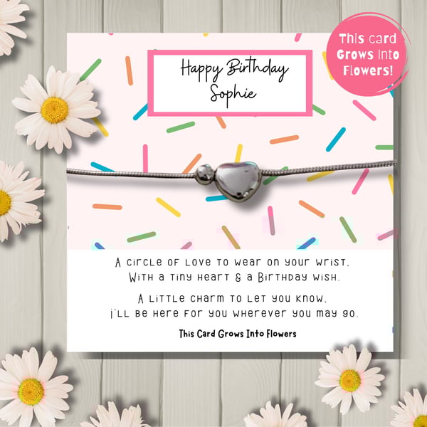 Silver Heart Charm Bracelet With Plantable Card, Birthday Gift