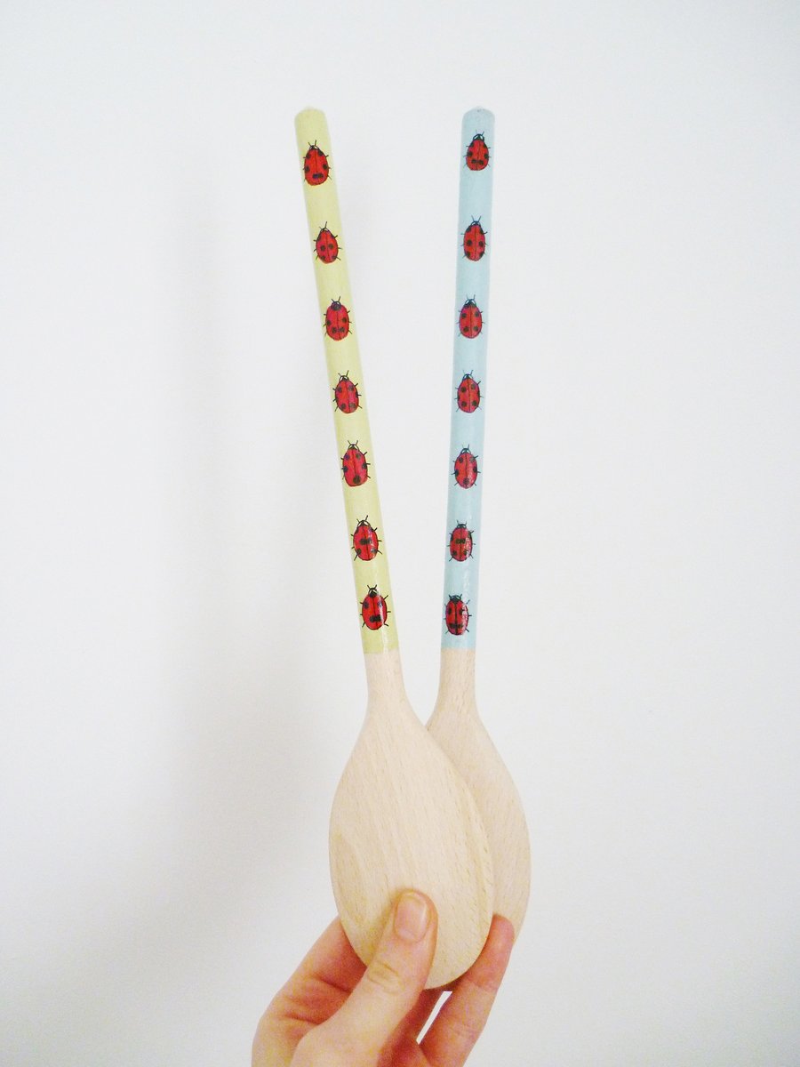 Free Postage - Ladybird Painted Wooden Spoons