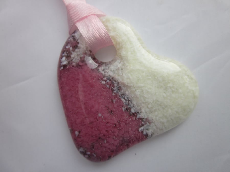 Handmade cast glass pendant - candy heart 