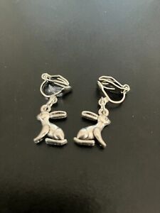 clip on earrings with rabbit tibetan silver charm