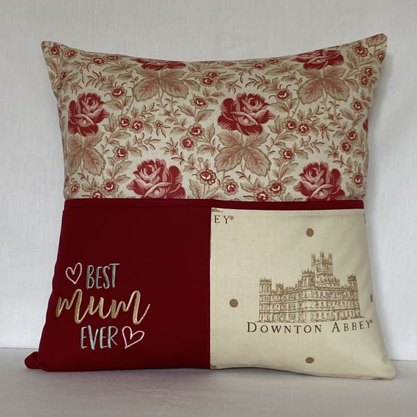 BEST MUM EVER Embroidered Downton Cushion Cover