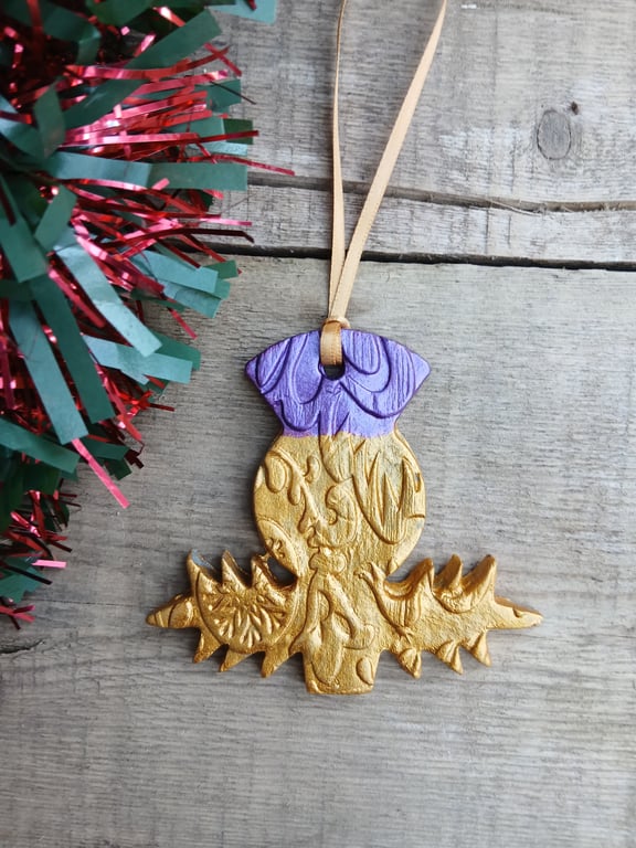 Scottish Thistle Gold & Purple Christmas Tree Ornament