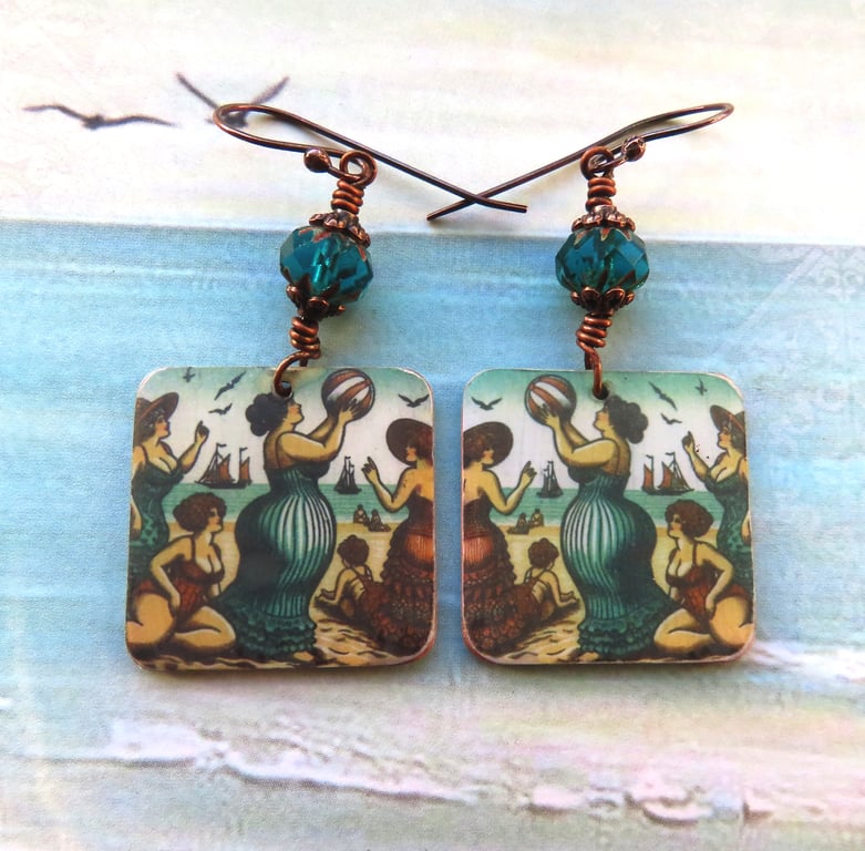 Artisan Edwardian Seaside Beach Belles Dangle Earrings 