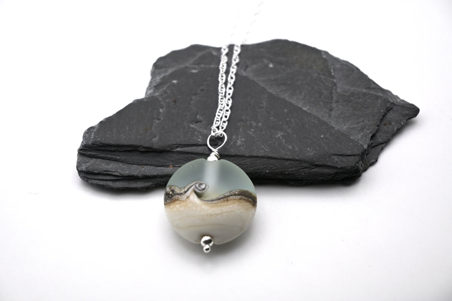 pale blue sea lampwork glass pendant necklace