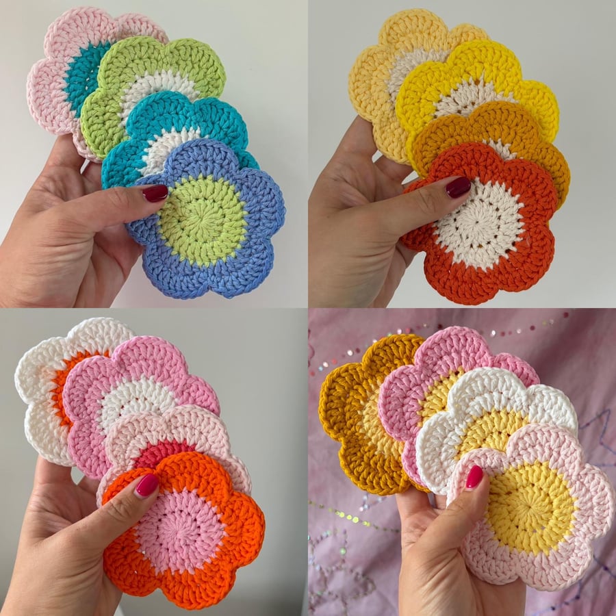 Crotchet flower coasters