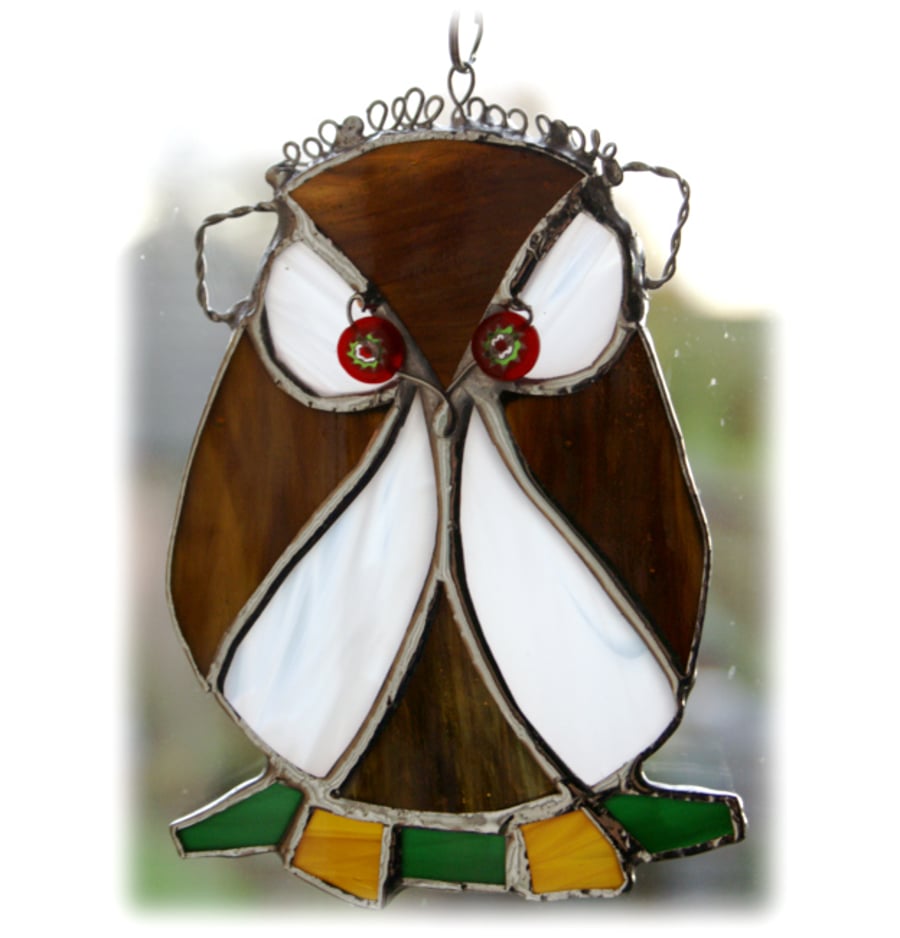 SOLD Owl Suncatcher Stained Glass Handmade Bird Too Wit Too Woo 020