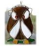 SOLD Owl Suncatcher Stained Glass Handmade Bird Too Wit Too Woo 020 - Image 1