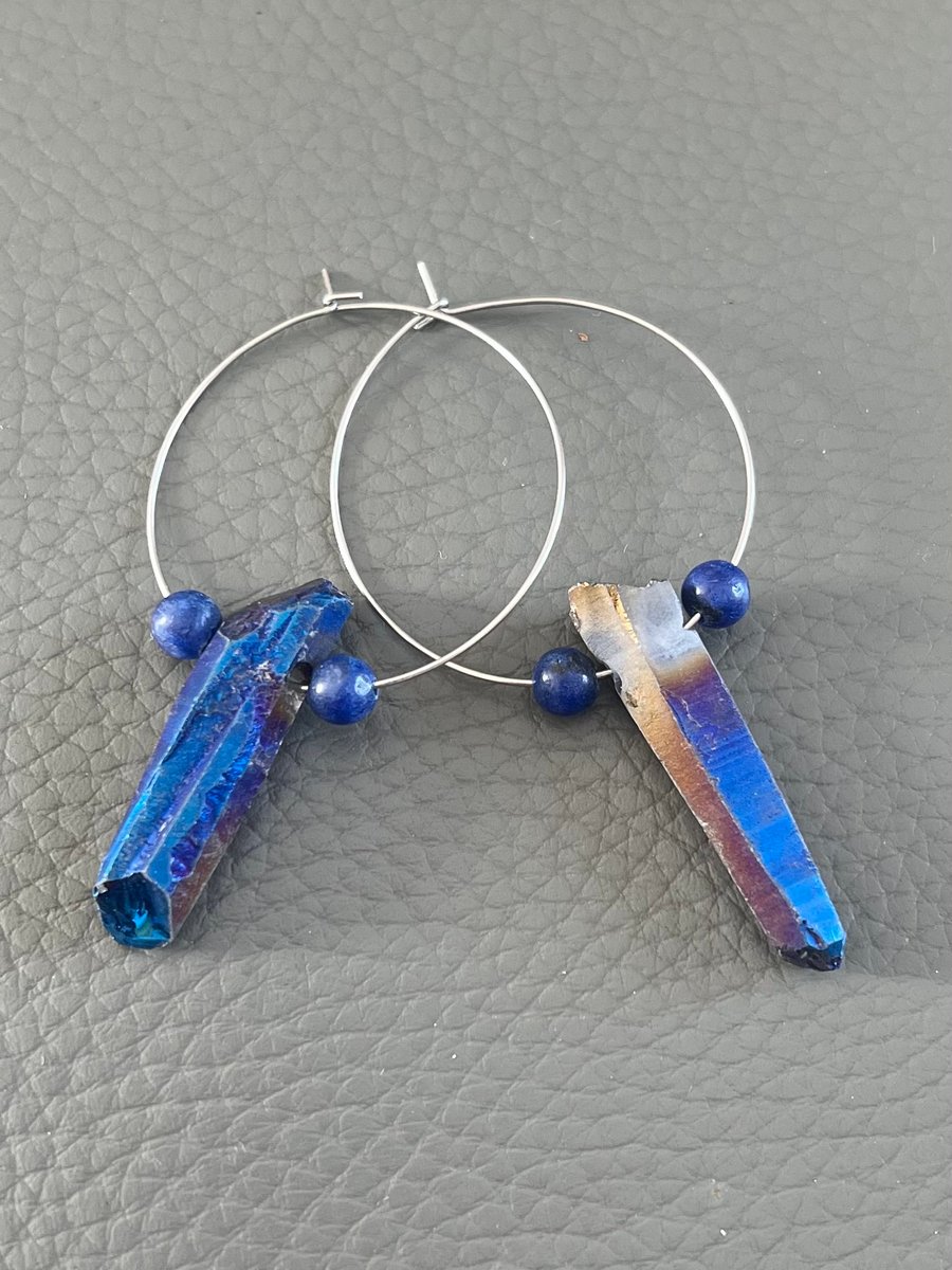 Handmade Hoop Earrings with Natural Gemstones 