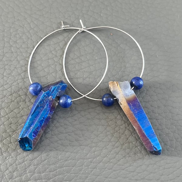 Handmade Hoop Earrings with Natural Gemstones 