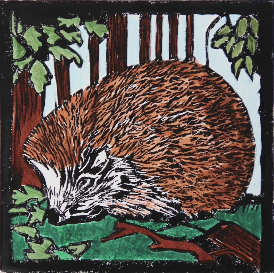 Hedgehog lino print, limited edition