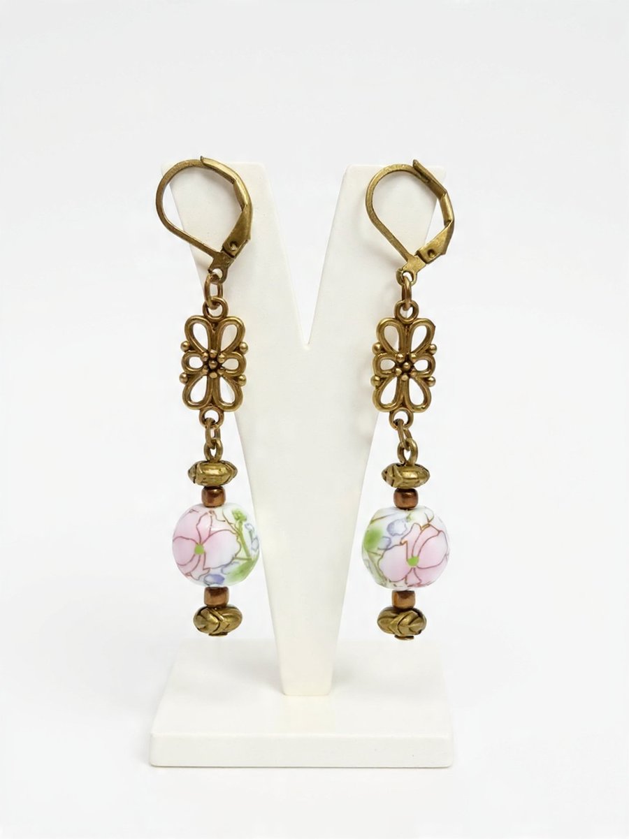 Bronze & Porcelain Bead Earrings