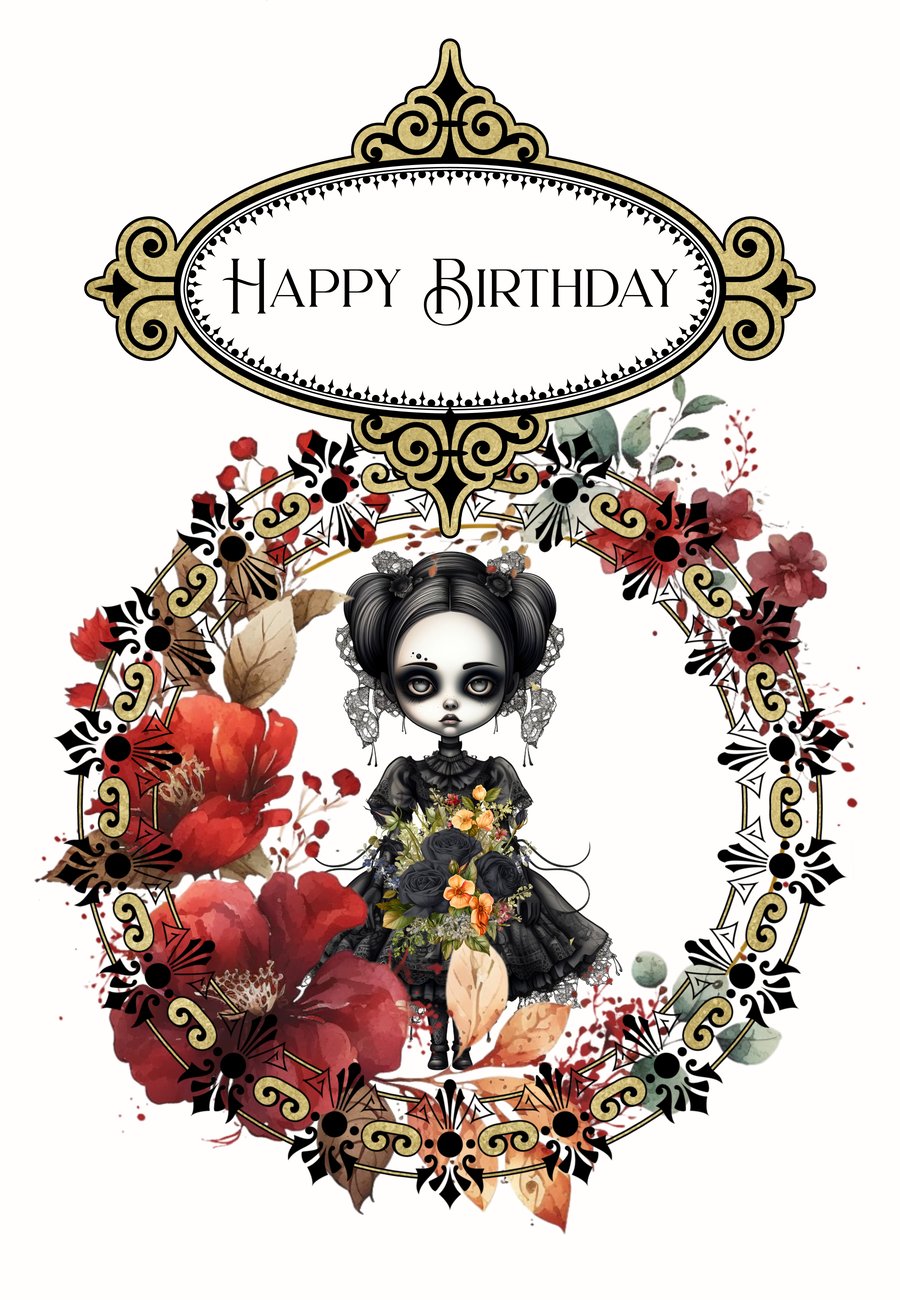 Goth Birthday Card, Kawaii Birthday Card, Gothic, Lolita, Alternative Card