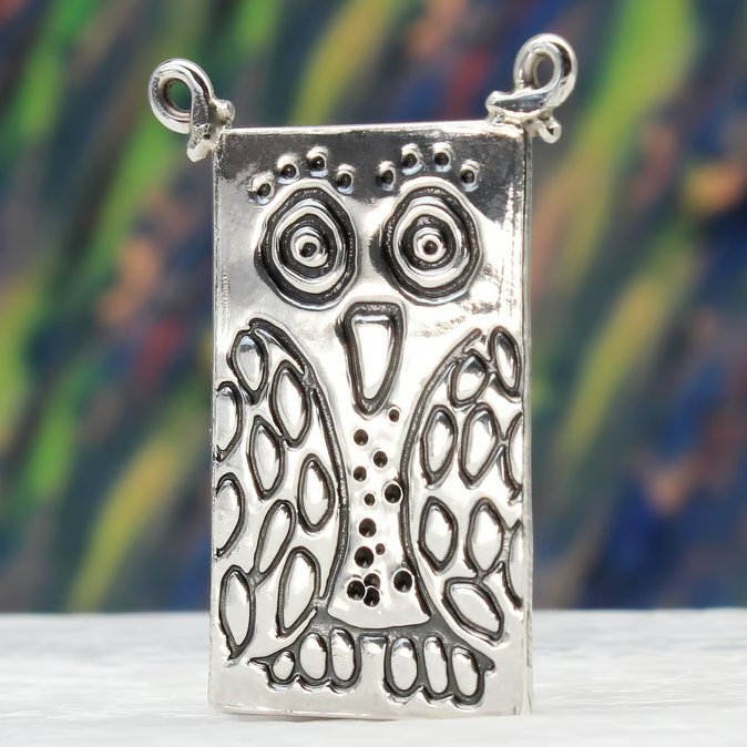 Owl brooch, sterling silver brooch, owl pin, bird brooch, animal brooch