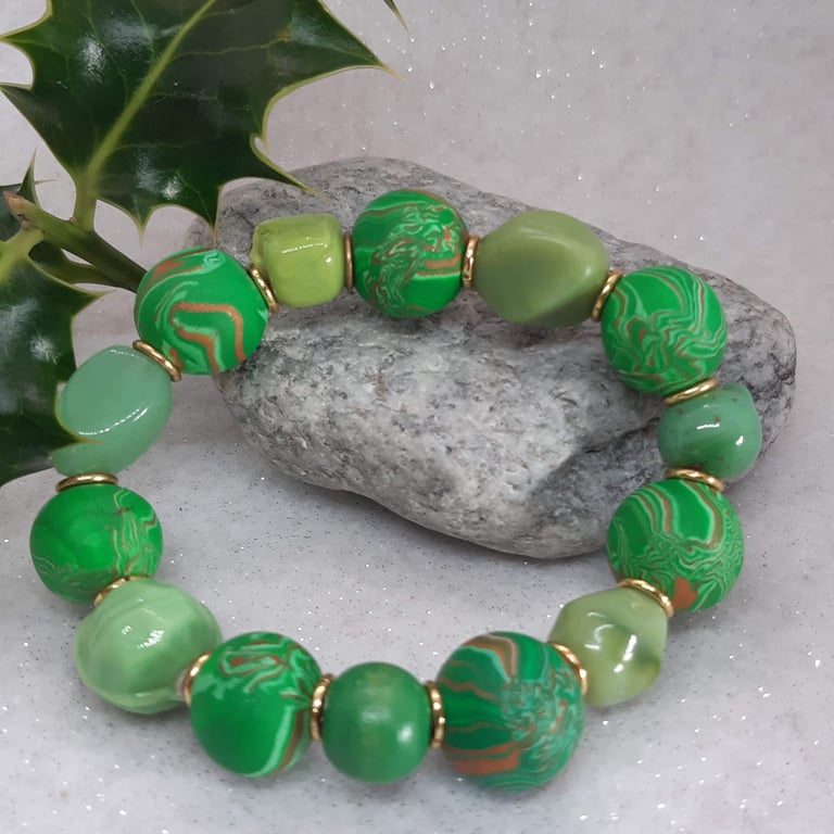 Colourful jewellery - bright green polymer clay bracelet