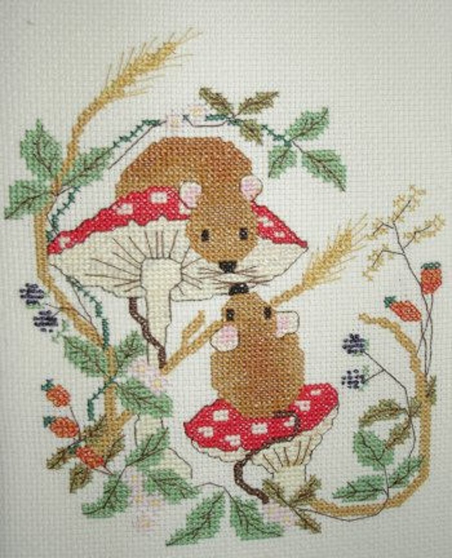 Harvest time (with dormice and toadstools) cross stitch kit