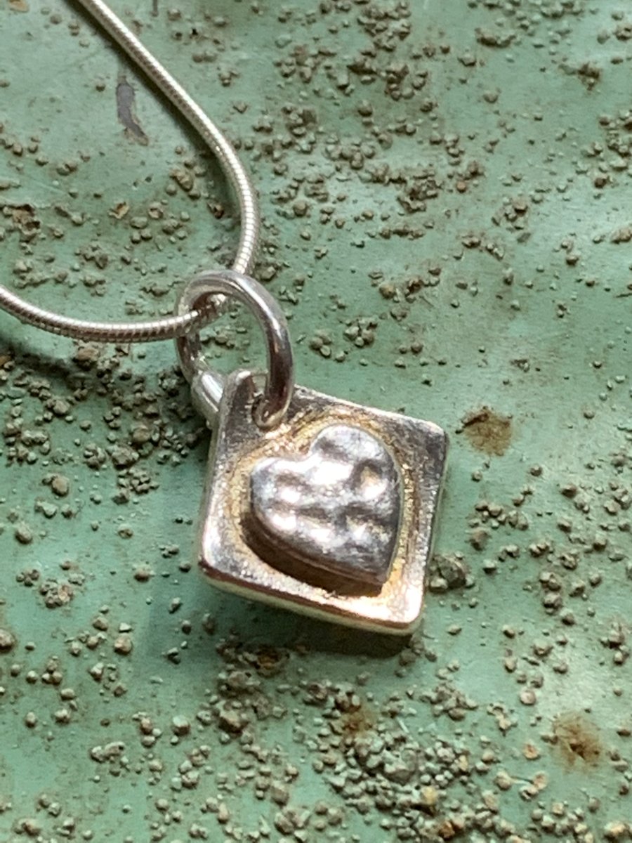 Teeny Tiny Handmade Fine Silver Heart Pendant -  with sterling silver chain