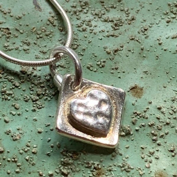 Teeny Tiny Handmade Fine Silver Heart Pendant -  with sterling silver chain