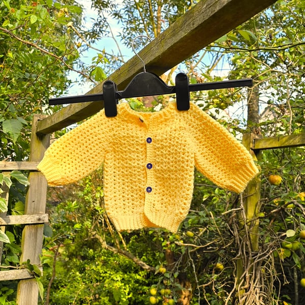 Yellow Hand Knitted Baby Jumper Set with Bobble Hat for 0 - 3 months