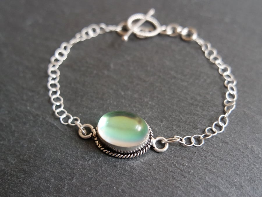 Rainbow Silver bracelet - turquoise green pink sterling silver