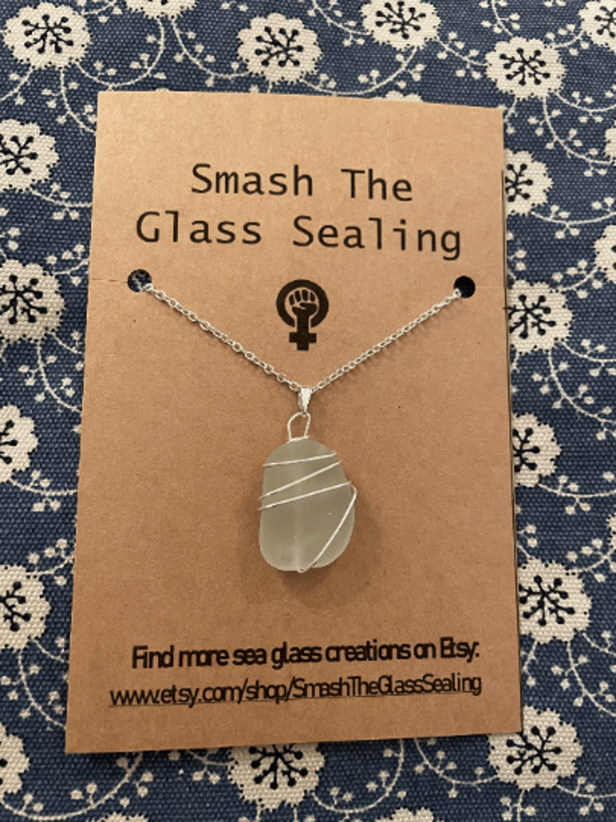 Clear White Turquoise Green Seaham Sea glass silver plated necklace 25 65
