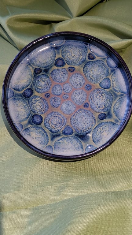 Medium patterned blue and purple plate handmade pottery