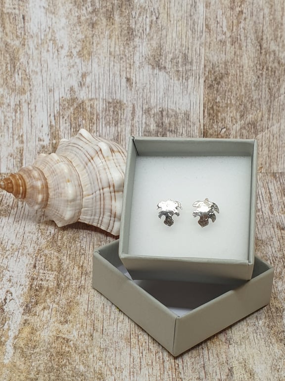 Textured Leaf Stud Earrings Sterling Silver 925 