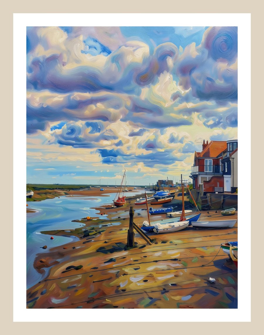 Wells-Next-The Sea Art Greeting Card A5 Size Boats High Tide