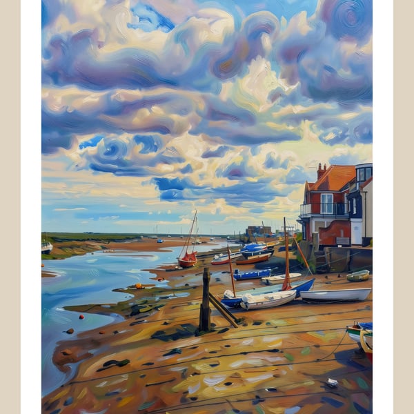 Wells-Next-The Sea Art Greeting Card A5 Size Boats High Tide