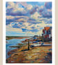 Wells-Next-The Sea Art Greeting Card A5 Size Boats High Tide